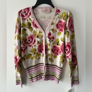 Y2K Anthropologie Charlette Tarantola Silk Blend Floral Rose Cardigan